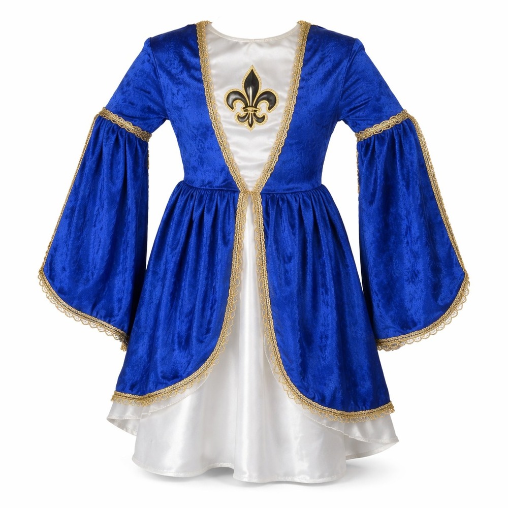 Girls Renaissance Princess Costume Blue & Gold Medieval Dress Fleur De Lis sz 6